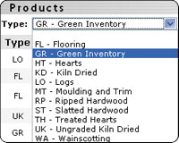 Easy, fully customizable product creation by type using categories like species, finish, grade, dimension, etc.
