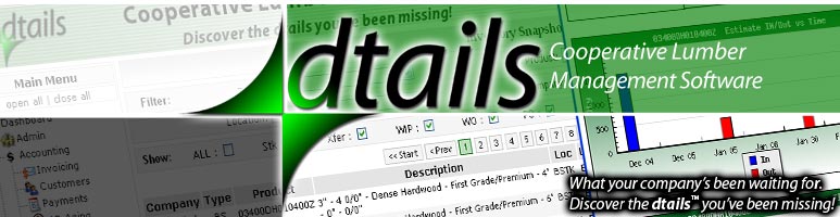 DTAILS™ Lumber Software Live online interactive demo/trial login, Lumber Inventory Control, Lumber Inventory Management